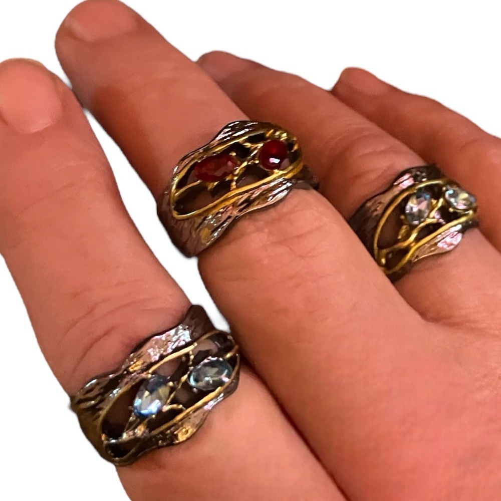 NWT Women Fine Jewelry 14K Black Gold Rhodolite Garnet Zircons Ring Size 7 & 9